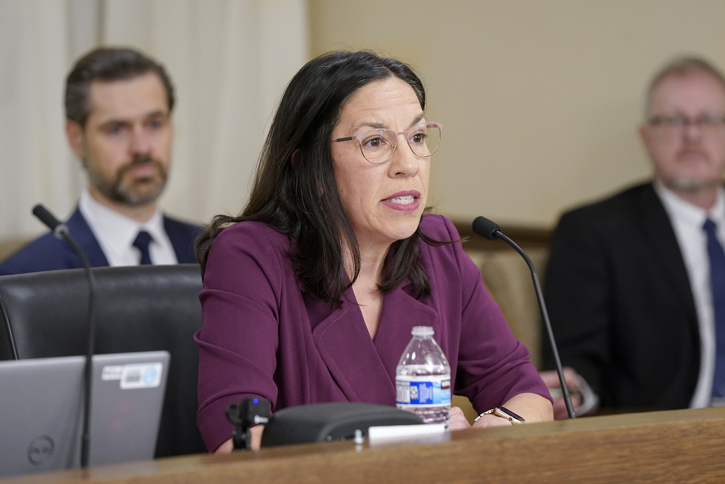 Shireen Gandhi, temporary commissioner of the Department of Human Services, testifies Sept. 17 before the House Fraud Prevention and State Agency Oversight Policy Committee. (Photo by Michele Jokinen)